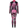 Women Halloween Party Costume Turtleneck Skull Print Long Sleeve Jumpsuit Outfit Scary Skeleton Bodysuit for Adults