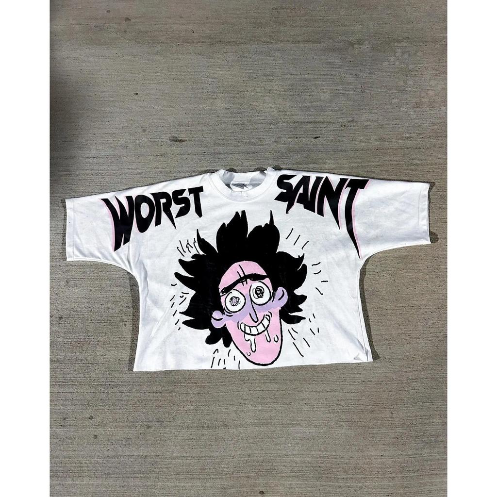 Harajuku Grafikdruck Übergroßes T-Shirt Goth Casual Baumwolle Kurzarm Tops