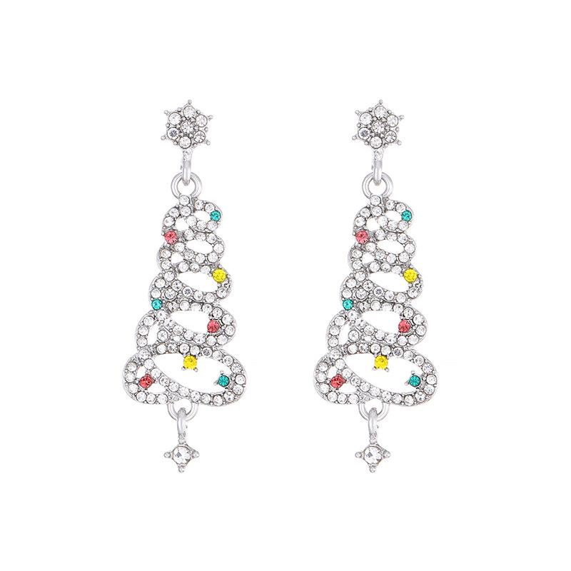 Sparkling Christmas Tree Earrings with Rhinestones & 925 Silver Needle