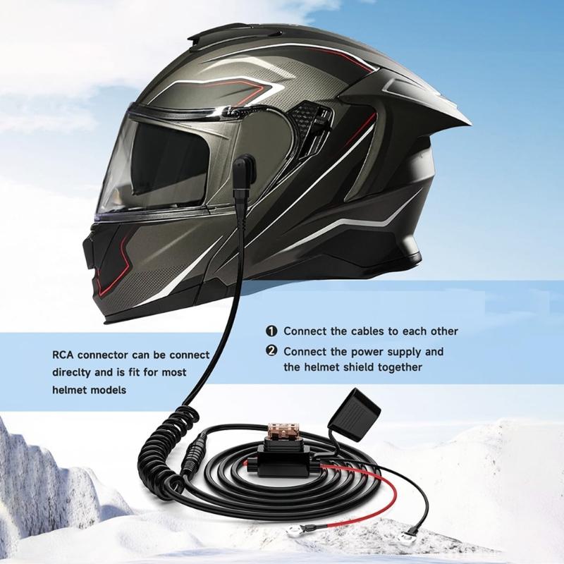 Heated Helmet Visors Cable Kit With Builtin Fuses And Direct Battery Connection For Snowmobiles Helmet