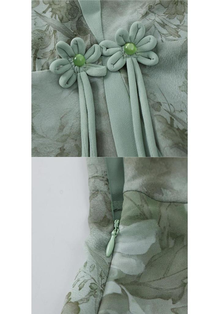 Mom's Summer Chiffon Dress: Stylish Short-Sleeve Belted Skirt for Middle-Aged & Elderly Women