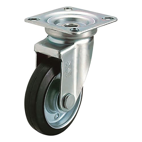 YUEI Caster: J Series J-Type Swivel Caster, Rubber (Steel Wheel, B Included), Wheel Diameter 100, Manufacturer Model: WJ-100