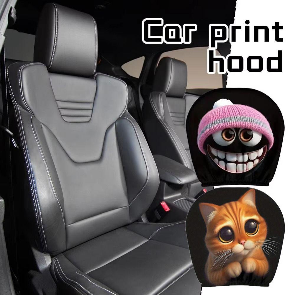 2Pcs Universal Car Seat Cover Santa Claus Breathable Car Headrest Cover Dust-proof Elastic Car Seat Headrest