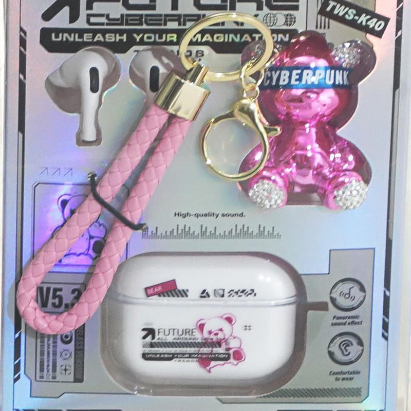 

Cute Colorful Bear Wireless Earphone With Hanging Key Rings Decoration Bluetooth Headphone Headset Earbuds Long Battery Life