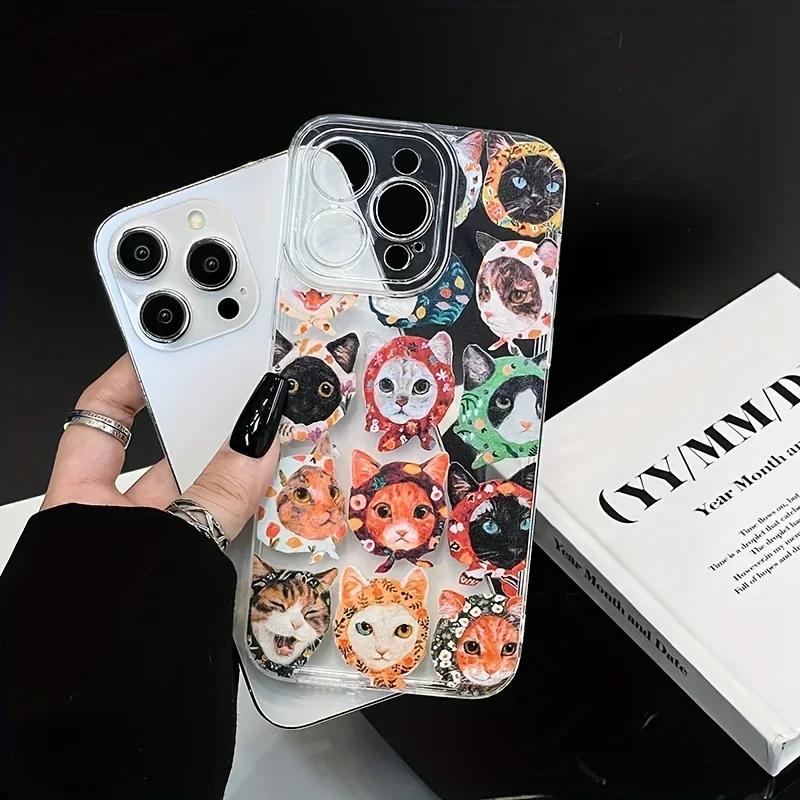 Lovable Retro Kitten Sense Of Fun Phone Case For iPhone 16 E 15 14 13 12 11 Pro Max XR XS MAX 7 8PLUS MINI INS Transparent Cover