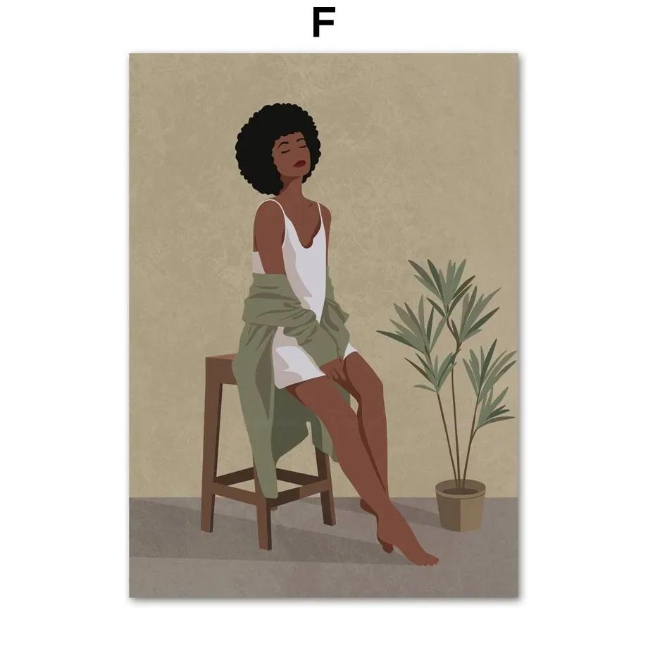 Abstract African Black Girl Swing Hand Flower Minimalist Wall Art Canvas Painting Posters for Living Room Modern Home Decor