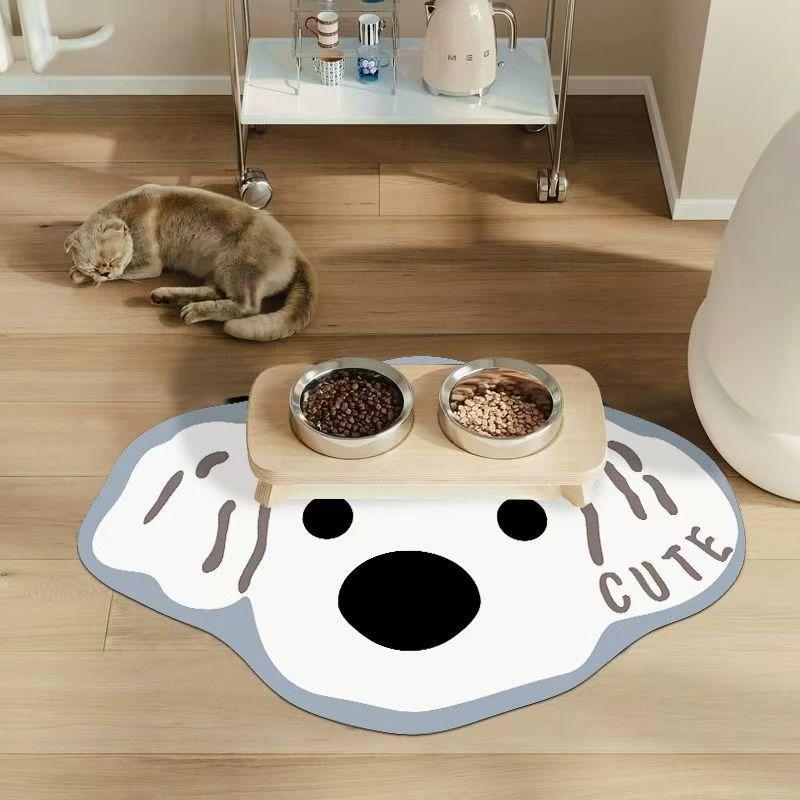 Absorbent Mud Pet Feeding Mat Cartoon for Cats and Dogs Non Slip Waterproof Placemat for Indoor Mealtime