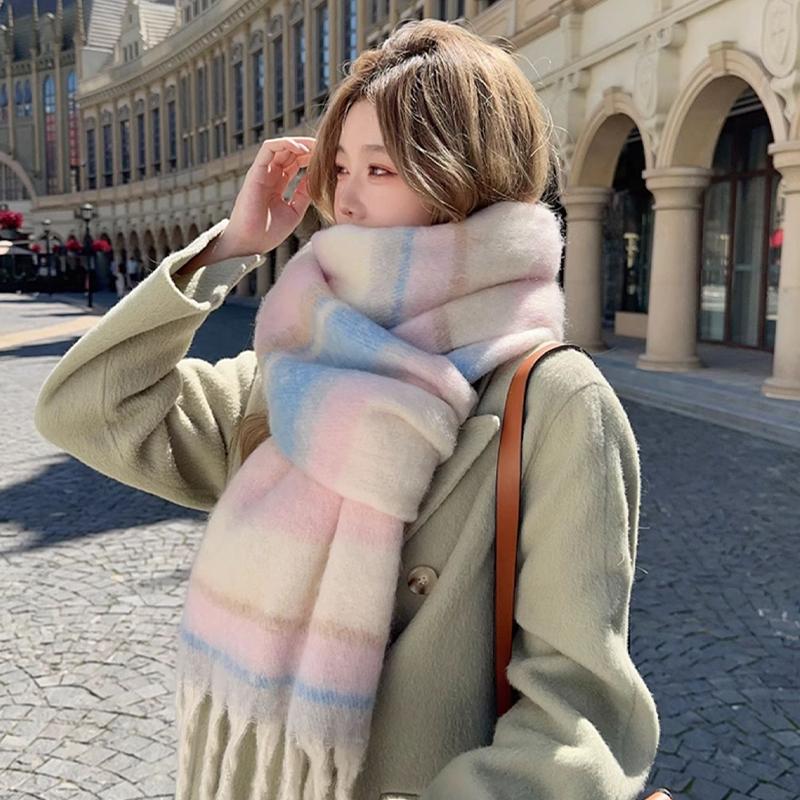 Winter Imitation Cashmere Scarf For Women Maillard High-End Korean Style Warm Retro Versatile Thick Shawl