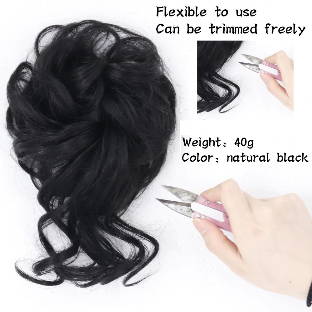 MERISIHAIR Damen-Haarknoten aus Kunstfaser, unordentlicher Chignon, lockiges Haar, elastischer unordentlicher Chignon für Damen, Haarteile, Schwarz, Braun
