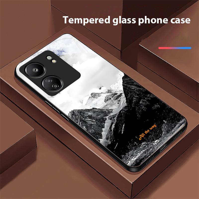 Dark Forest White For Xiaomi Redmi 13C Note13 12 Pro Plus 5G Note 9 13T Pro POCO X6 F5 F6 Black Tempered Glass Phone Case