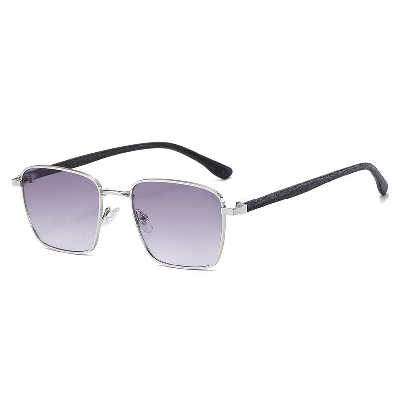 Retro Square Sunglasses with High-quality Metal Wood-grain Texture Decorative Glasses Men Party Gatherings Beach Travel Women