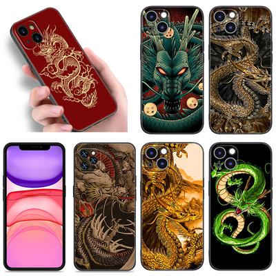 Funda de silicona negra con diseño de dragón para iPhone 12, 13, 11, 14, 15 Pro Max, 7, 8 Plus, X, XR, XS, SE 2020 y 2022