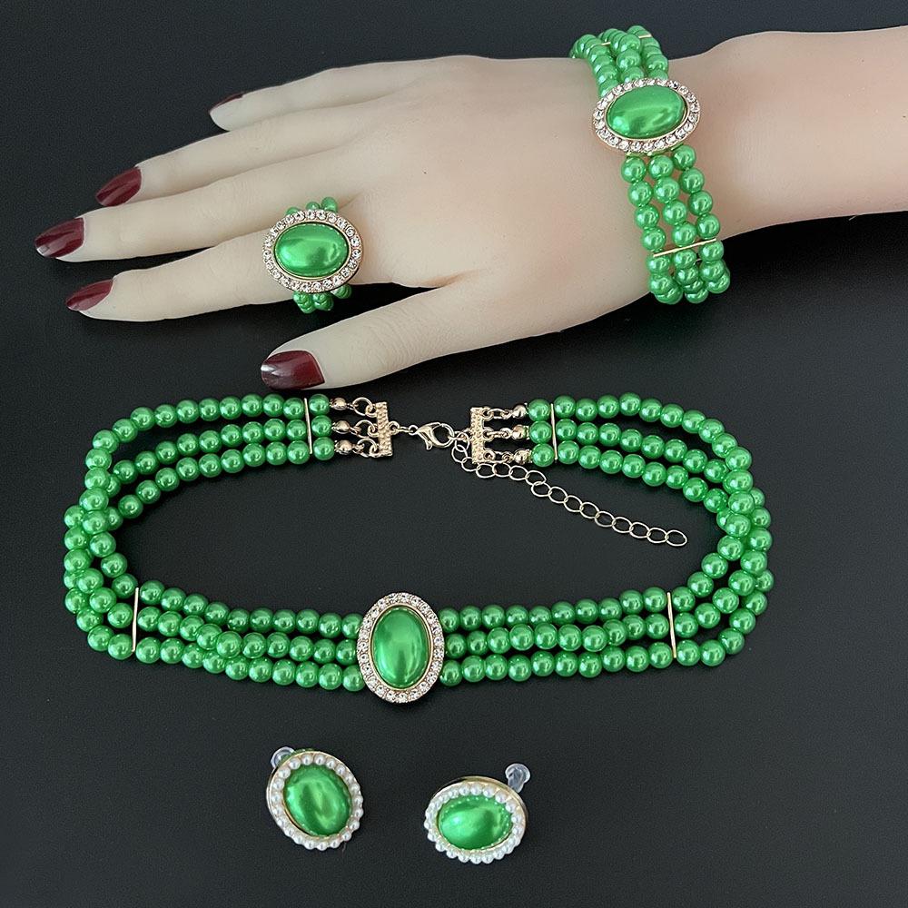 

Vintage Choker Imitation Pearl Necklace Earrings Bracelet Ring Jewelry Accessories Party Gift
