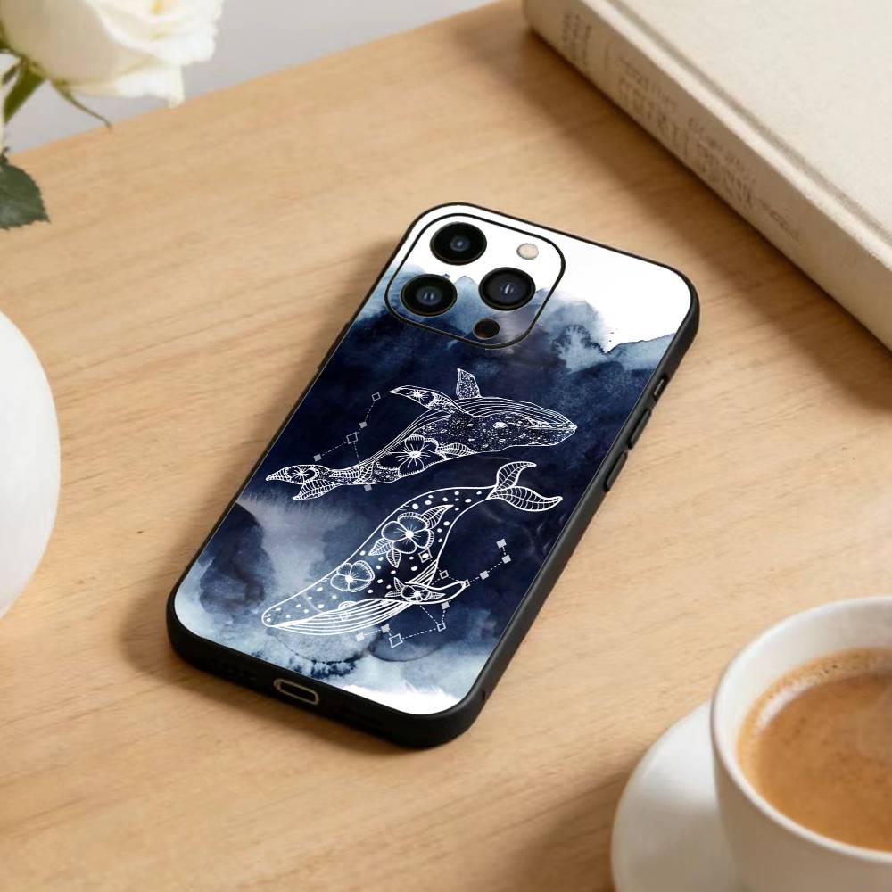 Whale Fall Phone Case For iPhone17,16,15,14,13,12 Plus,Max Soft Silicone Black Cover