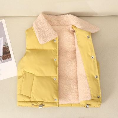 Children's Down Cotton Waistcoat Fleece-Lined Outerwear Vest Autumn Winter Lapel Cardigan Warm Coat