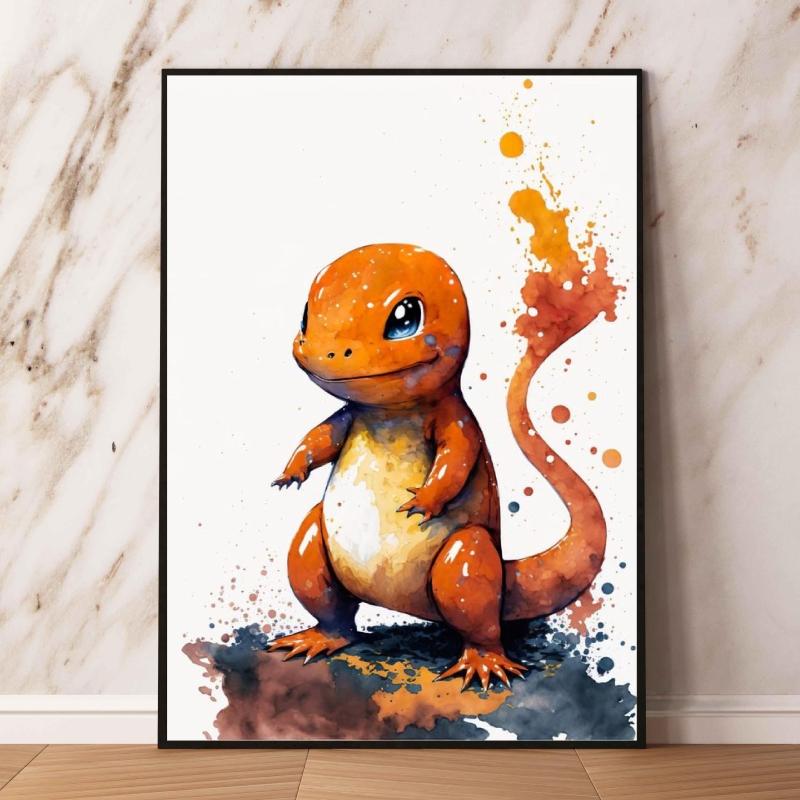 Watercolor Pokemon Decorative Paintings - Pikachu  Eevee Squirtle  Charmander  Bulbasaur Anime Art for Home Wall Decor