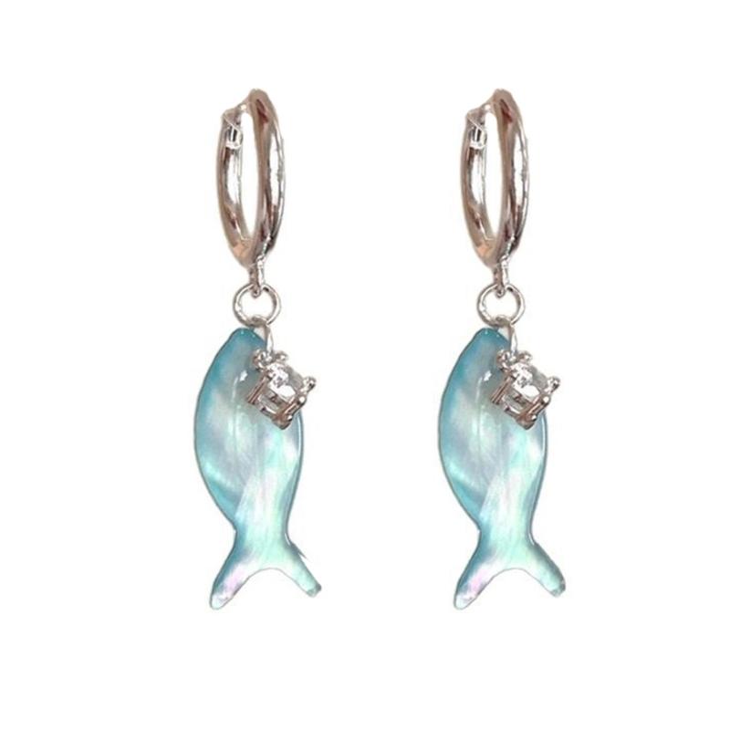 Stylish Blue Fish Pendant Earrings Waterproof Ear Accessories Everyday Wear Dangle Earrings Fashion Jewelry for Women