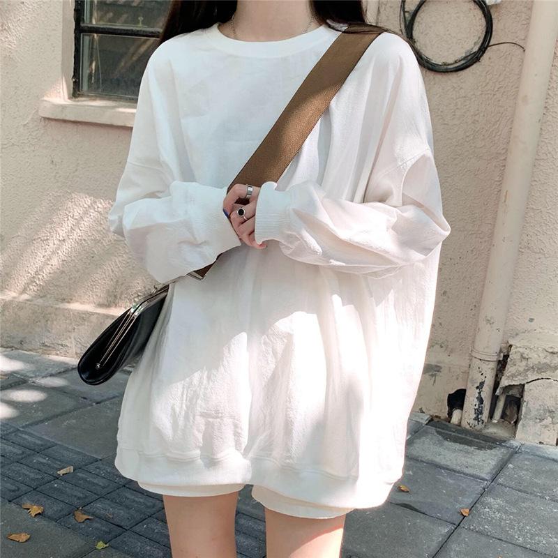 New Autumn Korean Style Loose Large Size Solid Color Thin Long-sleeved Sweatshirt Women's Trendy Ins Student Women's Jacket