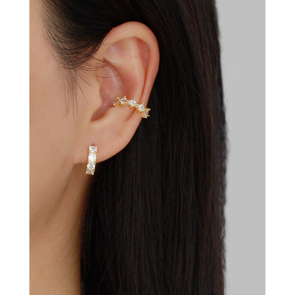 YHE0676 Luxury S925 Sterling Silver Zirconia Ear Cuff Earrings
