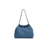 Solid Color Plaid Chain Denim Tote Shoulder Bag Women Bags Blue 159265-426