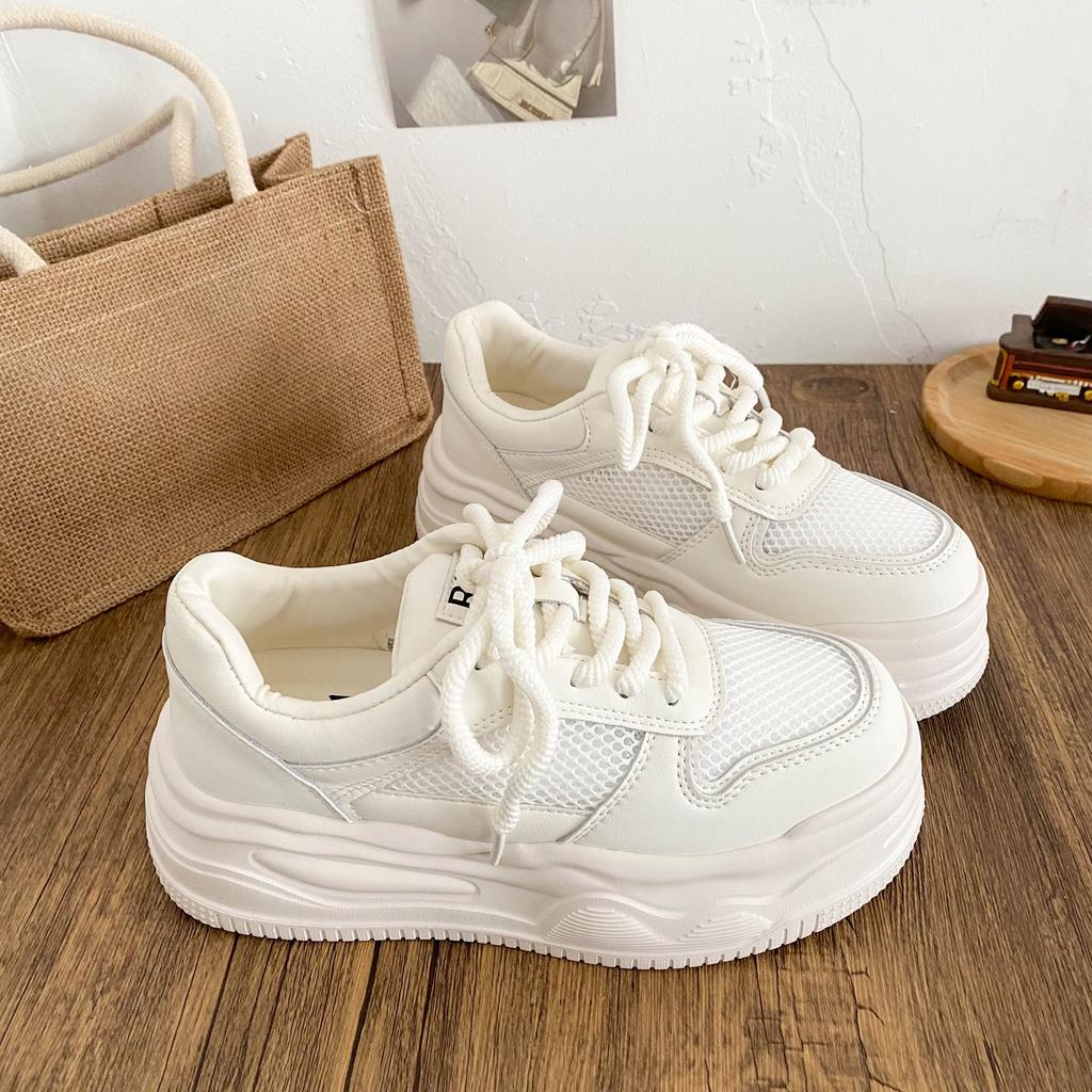 XY-A267 latex insole/mesh breathable thick-soled white shoes women's shoes 2025 casual round head board shoes sports