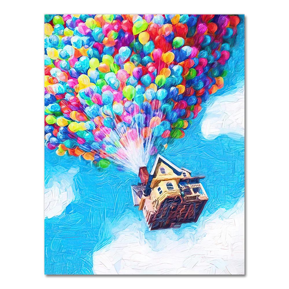Balloon House UP Movie Print Pixar Poster Oil Painting Wall Art Canvas Painting Adventure Travel Posters Nursery Kids Room Decor 21X30CMNo Framed