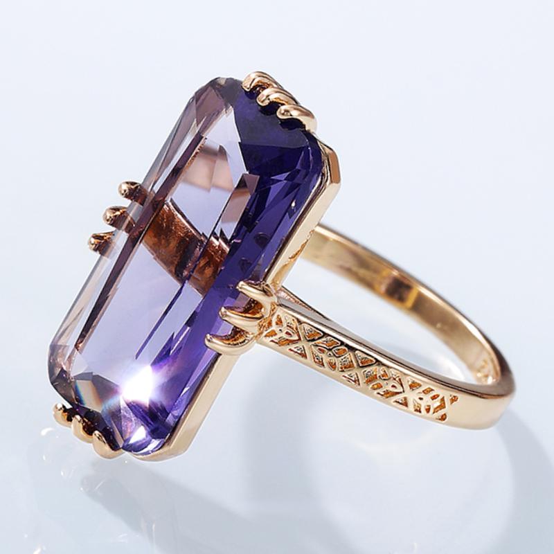 

CAOSHI Temperament Women Party Rings Charming Purple Stone Trendy Exquisite Female Graceful Accessories Gift Statement Jewelry 6&Gold-color