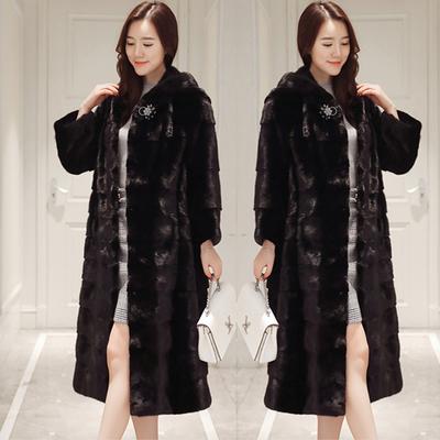 New Velvet Imitation Mink Coat for Women Full Mink Long Hooded Over Knee Mink Fur for Women's Winter Warmth
