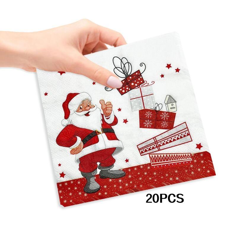 

20-100Pcs Christmas Paper Napkins Snowman Santa Disposable Cocktail Napkins for Holiday Christmas Party Decorations