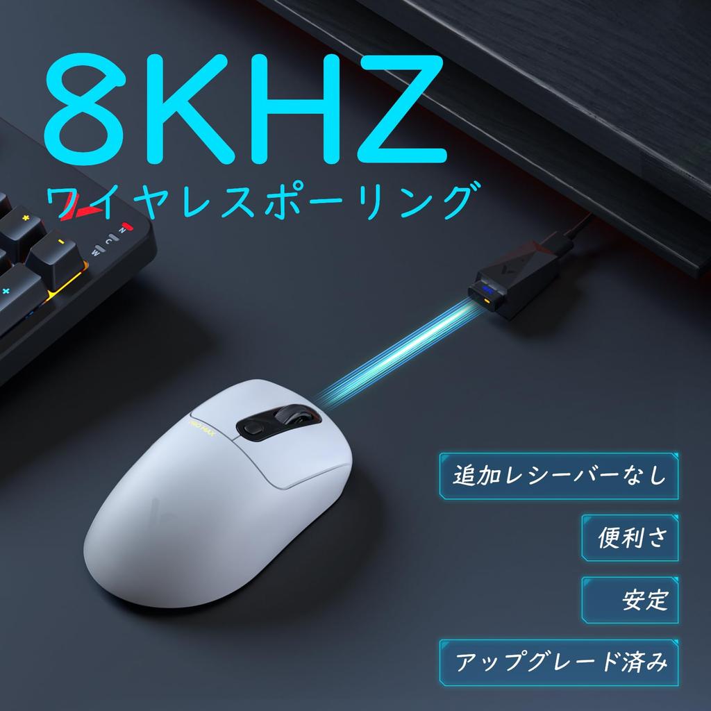 RAPOO VT3PROMAX Wireless Gaming DPI Independent Axis 8KHz Polling PAW Programmable 200 Hours of Continuous Use for White Mouse, 30,000 DPI, 7-Level