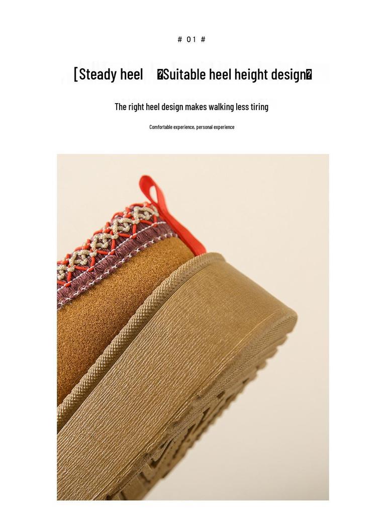 2023 Winter New Women's Ethnic Velvet-Lined Snow Boots with Thick Soles, Retro Half-Slippers, Casual Cotton Style