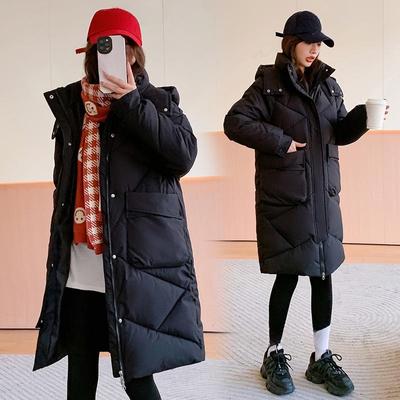 Women's Autumn Winter Solid Color Hooded Rhombic Lattice Loose Casual Medium Long Parka Coat Jackets Outwear