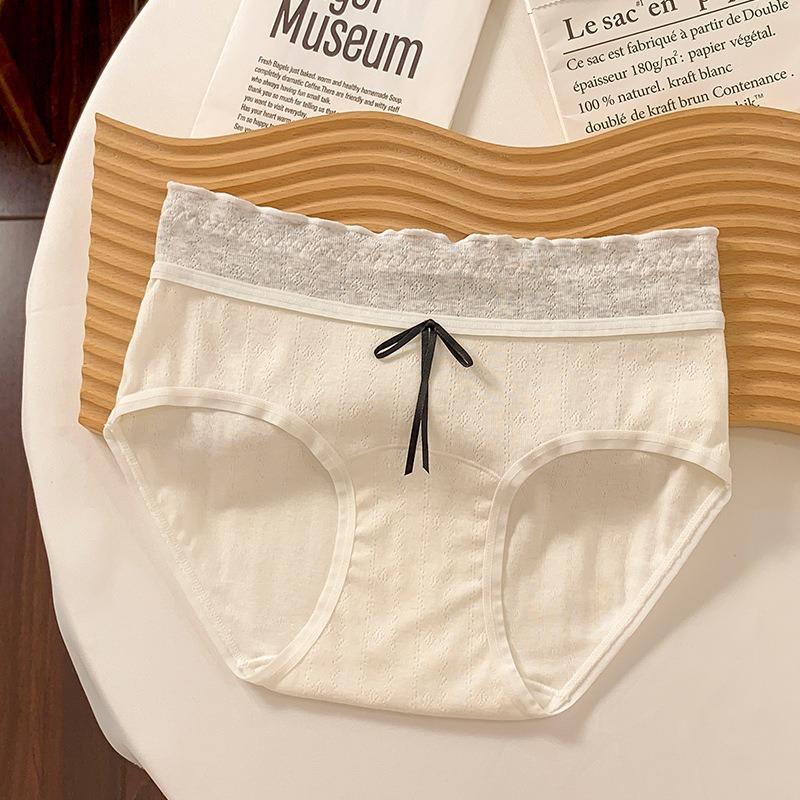 French Style Women Mid Waist Antibacterial Combed Cotton Ladies Panties