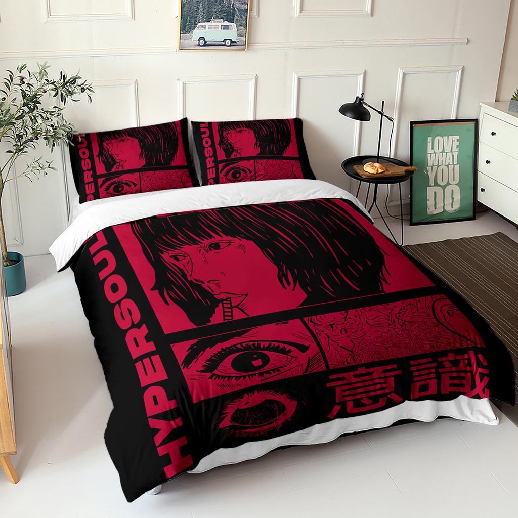 3pcs Hyperpersoul Manga Anime Duvet Cover Set Red Black Graphic Bedding Set Adult Bedroom Decor Four Seasons