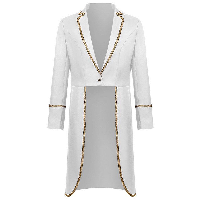 

Original Design by Manyishang: New European and American Style Halloween Tailcoat, Medieval Retro Mid-Length Punk Gold-Trimmed Coat White S