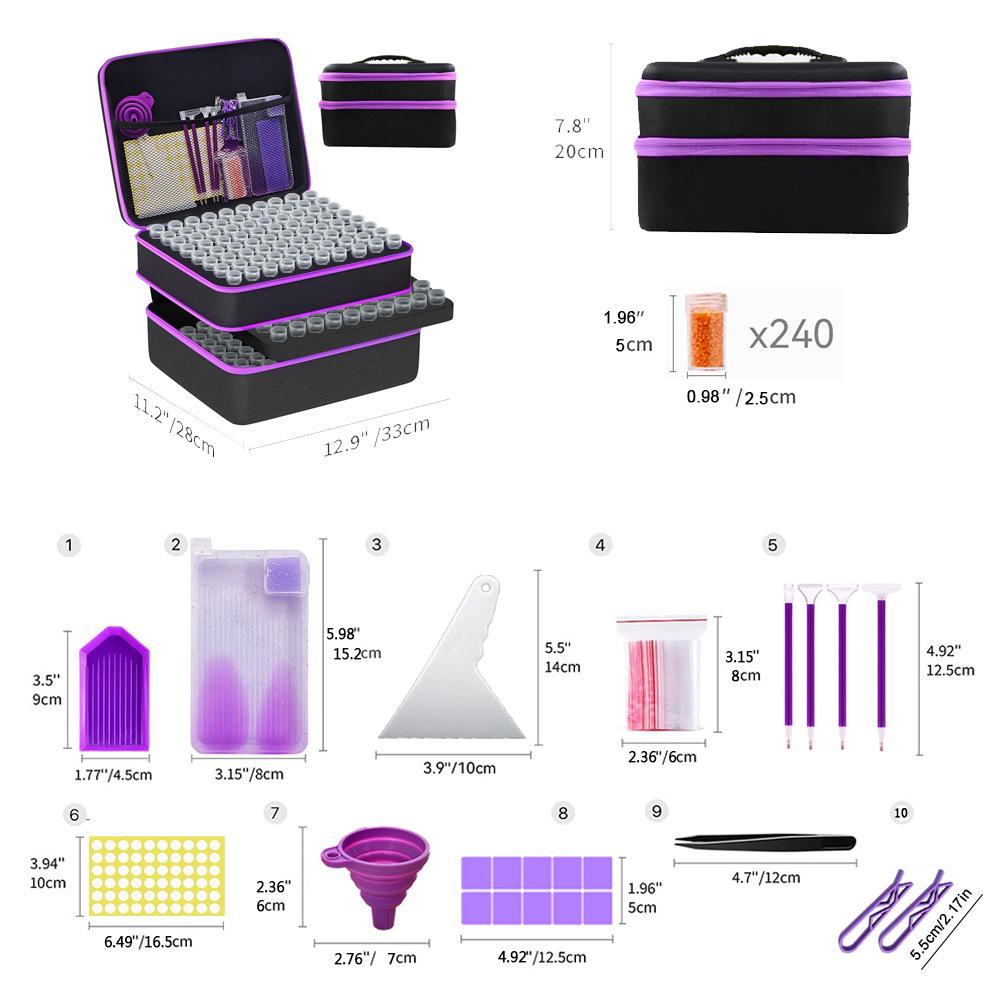 DIY Diamantmalerei Werkzeug Aufbewahrungstasche mit 30, 60 und 120 Fächern, unterverpackt in 10g Diamantflaschen, Handtasche