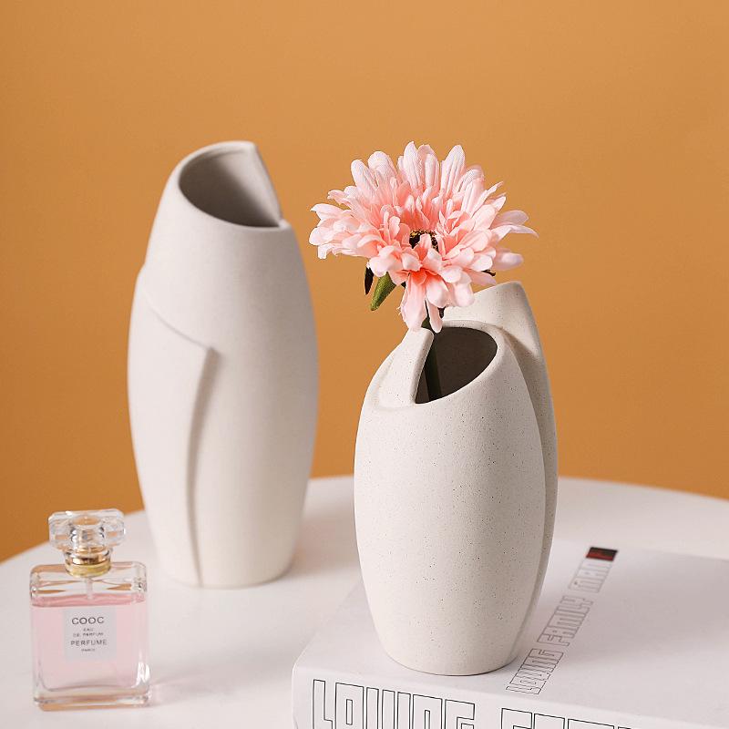 Nordic Ceramic Plain Fired Minimalist Vase, Home Dining Table Living Room Bedroom, Office, Tabletop Decoration, Flower Ware, 1Pc