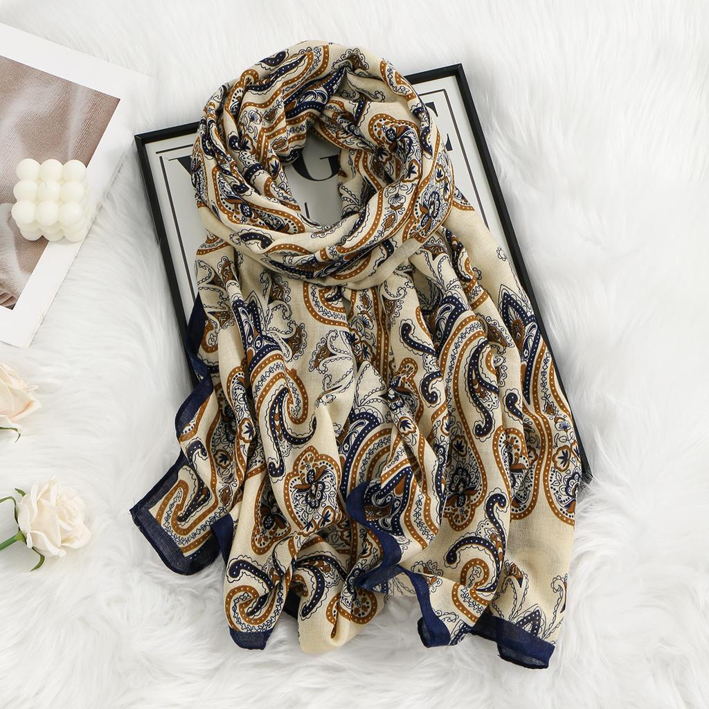 Woman Paisley Printed Shawl Winter Thick Warm Cotton Linen Scarf Wraps Windproof Blanket Scarf Elegant Ethnic Style 180*70Cm