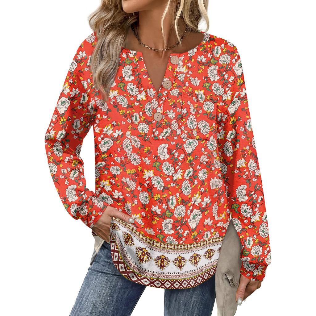 Women's Retro Printed Fashionable Long-sleeved Top