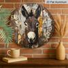 2D Flat, 1pc Round Aluminum Donkey Portrait Vintage Metal Sign, Retro Farm Animal Art Print with Distressed Rustic Finish - Vintage Wooden Background