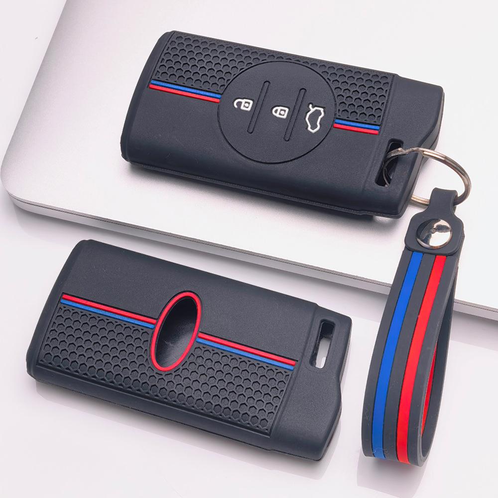 Anti Slip Car Key Protector for Chery Tiggo 2 Tiggo 3X Tiggo 4 Tiggo 5X Tiggo 7 with Keychain Honeycomb Texture Racing Stripe Car Remote Key Sleeve