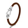 Classic Brand Horseshoe Clasp Genuine Leather Cord Bracelet Men Women Stainless Steel Wristband Handmade Creative Lover Jewelry