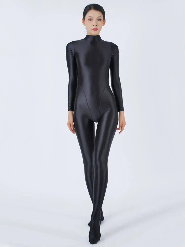 Sexy Women'S Jumpsuit High Elastic Satin Shiny Shaperwear Bodysuit Woman Clothing Nightclub Dance Wear Elegant Party Tights