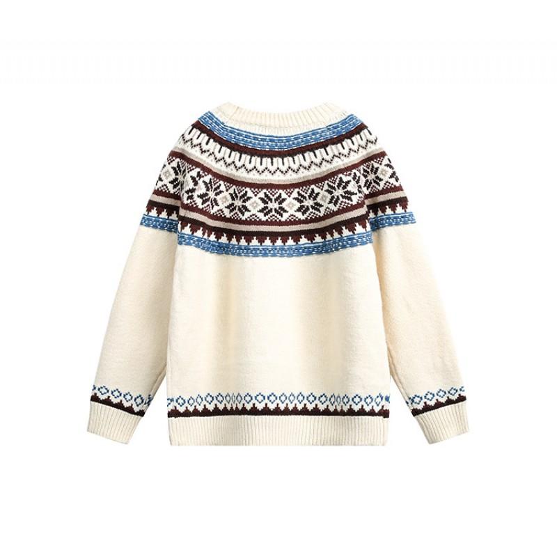 CATTEE American Fair Isle Crewneck Sweater Loose Couple Winter Knit Top Men Women