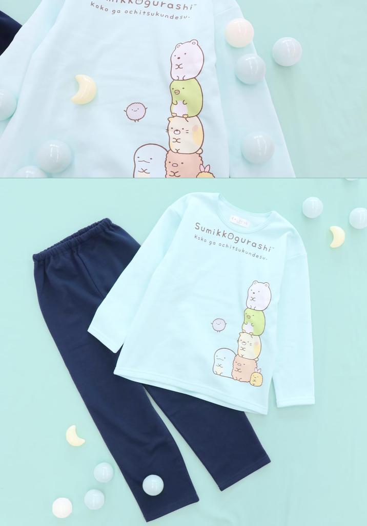 Kaituck Family Sumikkogurashi Kids' Pajamas, Long Sleeve, Shaggy, Fleece-Lined, Winter, Cream, Green, Sizes 130cm, 140cm, 150cm (140cm, Green)
