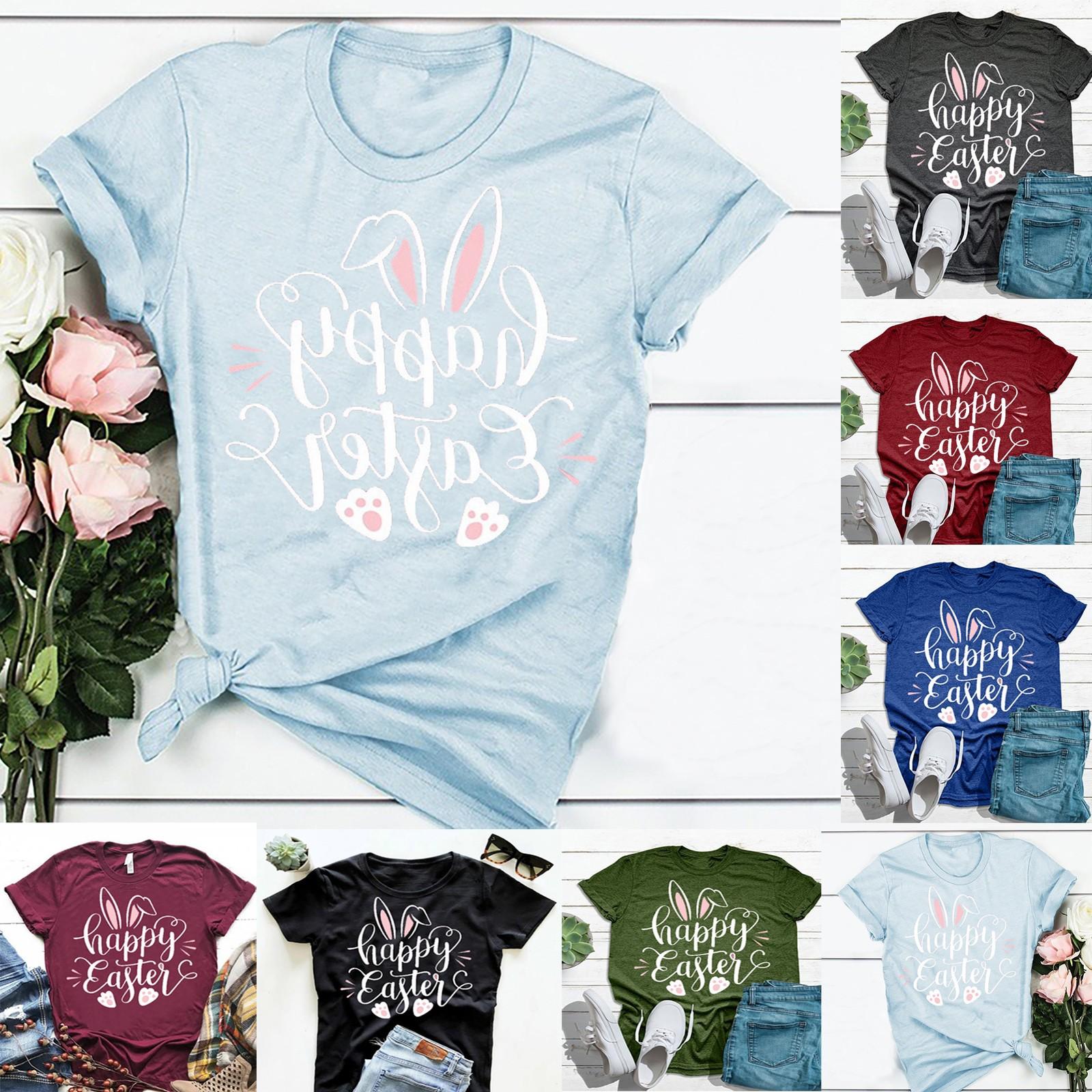 

Женская футболка с пасхальным принтом, повседневная свободная блузка с коротким рукавом и короткими рукавами