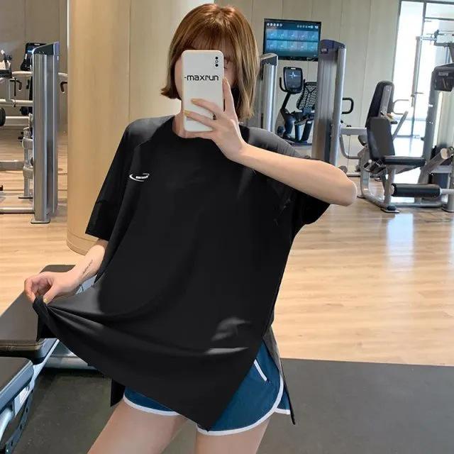 Women's Loose Quick-Dry Mesh Yoga T-Shirt - Large Size, Short-Sleeve, Summer Fitness Top