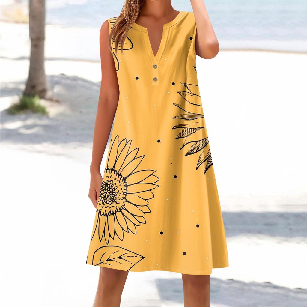 Women's Cotton And Linen Dress Summer Sleeveless Comfortable Travel Beach Dress Fashionable Spring And Summer Vacation Wear