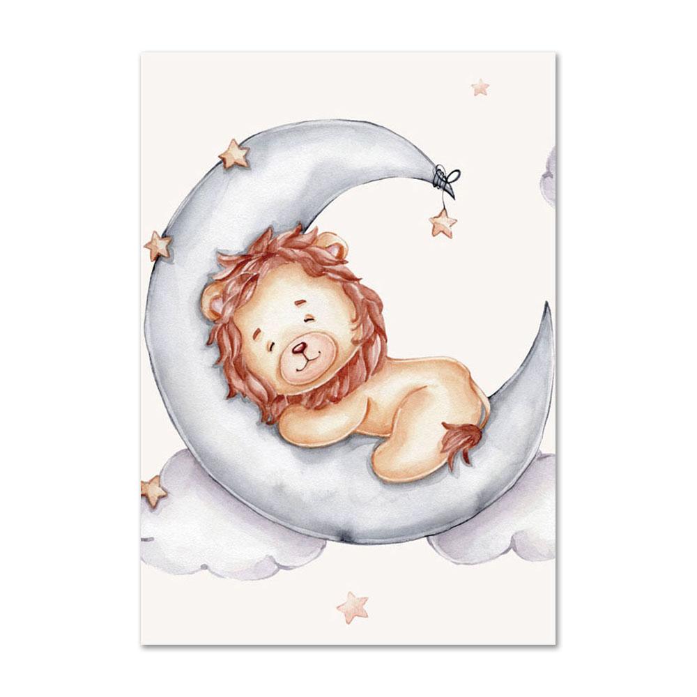 Personalized Nursery Wall Art Poster and Prints Customized Wall Art Cartoon Bear Moon Rainbow Cloud Star Canvas Painting Picture