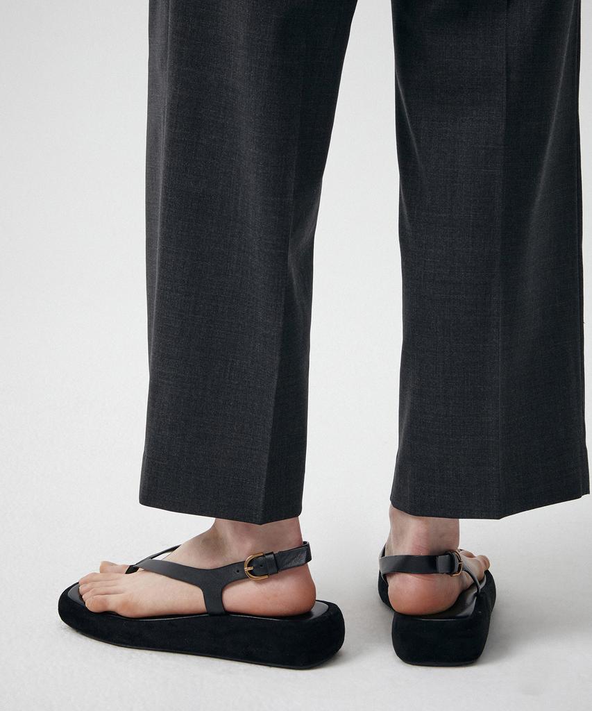 MUSINSA STANDARD WOMAN Women'S Summer Wool Loose Tapered Hidden Banding Slacks [Charcoal Gray]